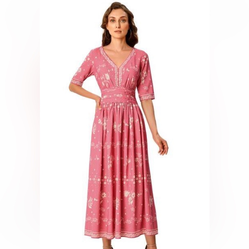 NWOT Floral print crepe pleated empire dress